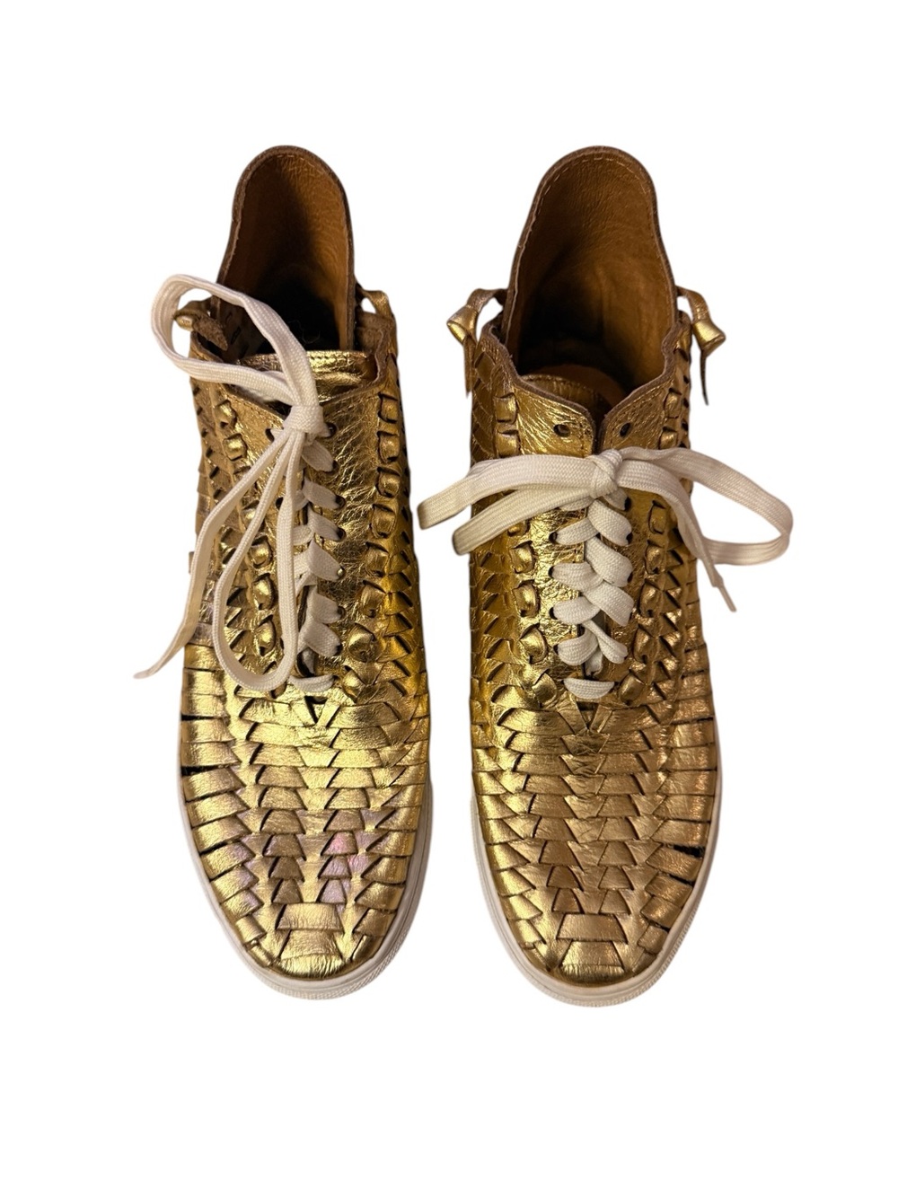 GRAILS BY MARCO DELLI Gold Woven High-Top Sneakers - Women Size 8 Rare Find